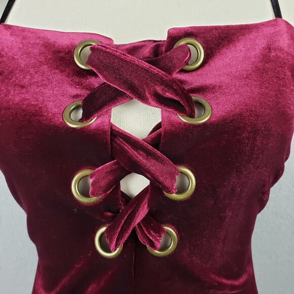 Lush Women's Size M Lace Up Velvet Bodysuit Plum Witchy Whimsigoth Cosplay Goth - Picture 2 of 8